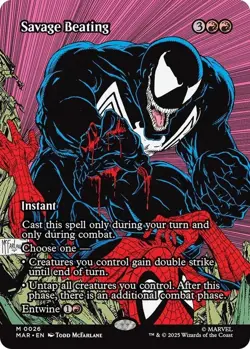 NM Borderless Savage Beating, MTG, Marvel's Spider-Man, Magic the Gathering, 26 - Image 1