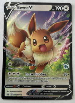 2020 Pokemon Sword & Shield Promo SWSH065 Eevee V FULL ART HOLO Card Near Mint - Image 1