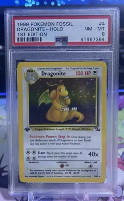 1999 Pokemon Fossil Dragonite First Edition PSA NM-MT 8 - Image 1