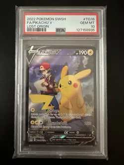 Pikachu v TG16/TG30 Swsh11: Lost Origin Trainer Gallery Holo Card PSA 10 - Image 1