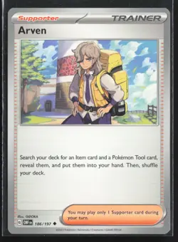Pokemon TCG Obsidian Flames 186/197 - Arven - Regular Non-Holo Card NM - Image 1