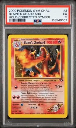 2000 POKEMON GYM CHALLENGE HOLO-CORRECTED SYMBOL #2 BLAINE'S CHARIZARD PSA 5 - Image 1