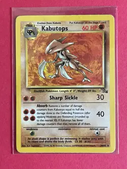 1999 Pokemon Fossil Kabutops Unlimited #24/62 Non-Holo Rare HP+ / MP - Image 1