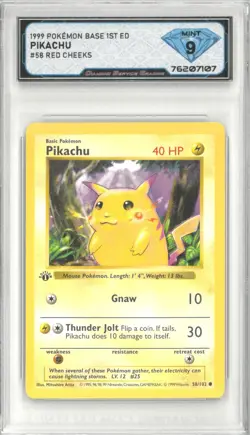 1999 Pokemon Base 1st Edition PIKACHU #58/102 Red Cheeks 💎 DSG 9 Mint - Image 1
