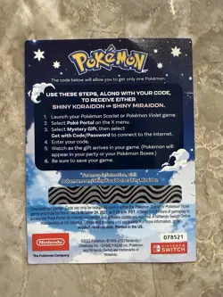 Pokemon Scarlet and Violet Shiny Koraidon OR Miraidon Gamestop Promo Card Code - Image 2