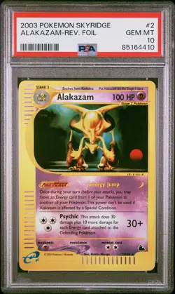 2003 POKEMON SKYRIDGE #2 ALAKAZAM-REVERSE FOIL PSA 10 - Image 1
