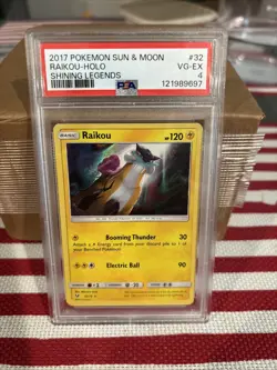 2017 POKEMON SUN & MOON SHINING LEGENDS #32 RAIKOU-HOLO PSA 4 - Image 1