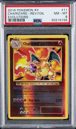 2016 POKEMON XY EVOLUTIONS #11 CHARIZARD-REVERSE FOIL PSA 8 - Image 1