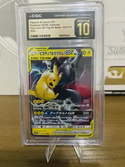 CGC 10 PRISTINE Japanese Pokemon 2019 Pikachu & Zekrom 041/173 Tag Team GX Sm12a - Image 1