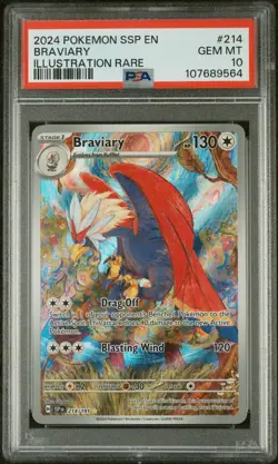 2024 POKEMON SSP EN-SURGING SPARKS ILLUSTRATION RARE #214 BRAVIARY PSA 10 - Image 1