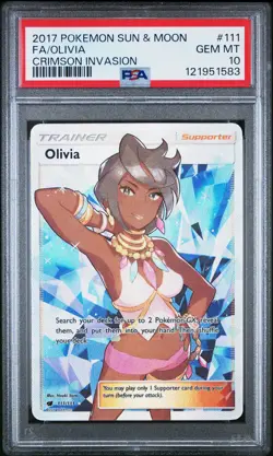 2017 POKEMON SUN & MOON CRIMSON INVASION #111 FULL ART/OLIVIA PSA 10 - Image 1