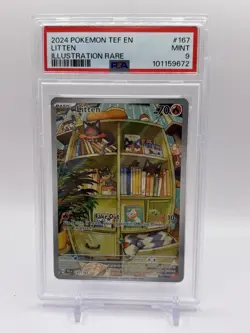 2024 POKEMON TEF EN-TEMPORAL FORCES ILLUSTRATION RARE #167 LITTEN PSA 9 - Image 1