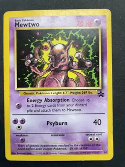 Pokemon trading card, vintage, Mewtwo Psyburn No: 14, black star promo - Image 1