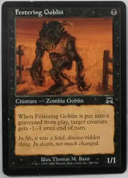 MAGIC THE GATHERING MTG 2002 ONSLAUGHT BLACK FESTERING GOBLIN CREATURE CARD - Image 1