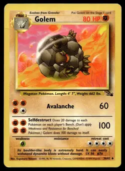Golem 36/62 Pokemon Card Fossil Uncommon 80 HP Lightly Played FW - Image 1