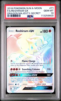2018 POKEMON SUN & MOON DRAGON MAJESTY SECRET #71 FULL ART/RESHIRAM GX PSA 10 - Image 1