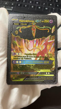 Pokemon Espeon & Deoxys GX Basic Tag Team Black Foil Fan Art Texture Collector - Image 2