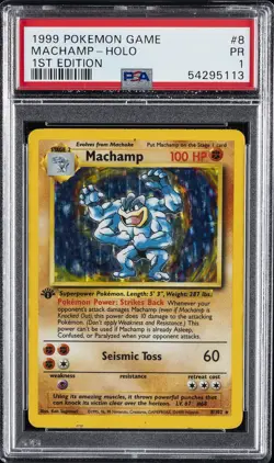 1999 POKEMON BASE SET 1ST EDITION #8 MACHAMP-HOLO PSA 1 - Image 1
