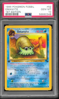 1999 Pokemon 1st Edition Fossil # 52 Omanyte PSA 10 Card GEM MINT Vintage - Image 1