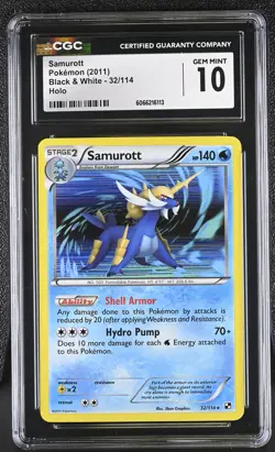 CGC 10 GEM MINT Samurott 2011 Black & White 32/114 Holo Pokemon Card - Image 1