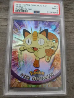 1999 Topps Pokemon TV Animation Foil #52 Meowth PSA 9 - Image 1