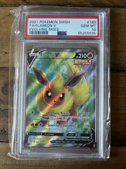 2021 Pokemon SWSH Evolving Skies #169 FA/Flareon V PSA 10 GEM MT - Image 1