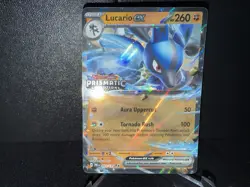 Lucario ex 051 Pokemon Prismatic Evolutions Stamped Cosmos Holo Promo Card NM+ - Image 1