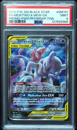 Mewtwo & Mew GX SM191 PSA 9 Promo Pokemon Card, New Cert! - Image 1