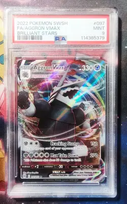 PSA 9 MINT Aggron VMAX 097/172 Brilliant Stars FULL ART Pokemon Card - Image 1
