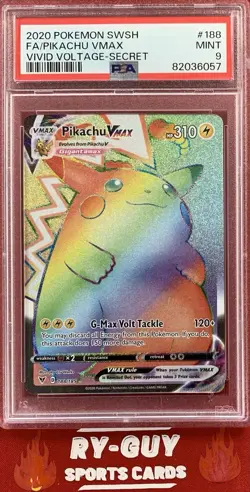 2020 POKEMON SWSH VIVID VOLTAGE SECRET FULL ART PIKACHU VMAX #188 PSA 9 - Image 1