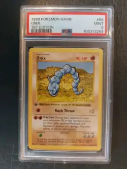 1999 Pokemon Base Set 1st edition Onix 56/102 Shadowless PSA 9 Freshly Graded - Image 1