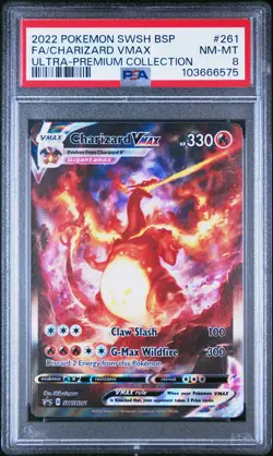 2022 POKEMON SWSH BLACK STAR PROMO #261 FULL ART/CHARIZARD VMAX PSA 8 - Image 1