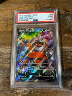 Pokemon 2020 Darkness Ablaze Full Art RHYPERIOR V #181 PSA 9 Mint RARE - Image 1