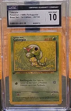 Pokemon CGC 10 GEM MINT Caterpie Base Set 1999 Card #45 (Portuguese) - Image 1