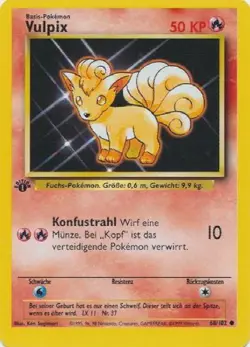 POKEMON Card GERMAN BASE SET 1st Edition VULPIX #68/102 Common GOOD - LP! - Image 1