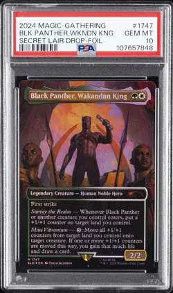 2024 MTG SECRET LAIR DROP FOIL #1747 BLACK PANTHER, WAKANDAN KING PSA 10 - Image 1