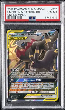 2019 POKEMON SUN & MOON UNIFIED MINDS #125 UMBREON & DARKRAI GX PSA 10 - Image 1