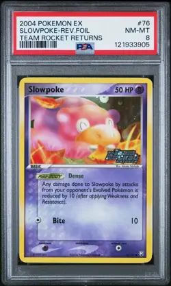 2004 POKEMON EX TEAM ROCKET RETURNS #76 SLOWPOKE-REVERSE FOIL PSA 8 - Image 1