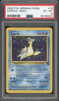 2000 Pokemon GERMAN Unlimited Fossil Lapras Holo 10/62 PSA 6 EXT - Image 1