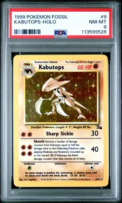 1999 POKEMON FOSSIL #9 KABUTOPS-HOLO PSA NM-MT 8 - Image 1