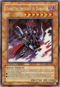 Yugioh! NM Gorz the Emissary of Darkness - DLG1-EN000 - Secret Rare - Limited Ed - Image 1