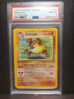 1999 Pokemon Jungle 1st Edition Primeape Card #43 PSA 8 Freshly Graded - Image 1