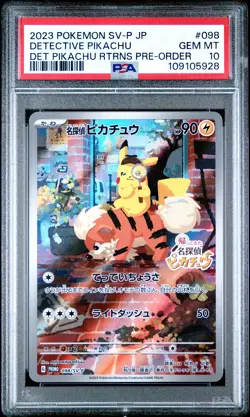 2023 POKEMON JAPANESE SV-P PROMO #098 DETECTIVE PIKACHU PSA 10 - Image 1