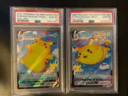 Pokemon Celebrations Flying Pikachu VMAX + Surfing Pikachu VMAX PSA 10 GEM MINT - Image 1