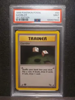 1999 POKEMON FOSSIL 1ST ED #60 GAMBLER PSA 9 Freshly Graded - Image 1
