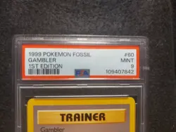 1999 POKEMON FOSSIL 1ST ED #60 GAMBLER PSA 9 Freshly Graded - Image 2