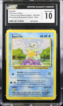 CGC 10 Gem Mint Squirtle 001/034 CLB Classic Box Holo Rare Pokemon TCG 2023 - Image 1