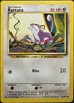 Rattata 61/102 Base Set Unlimited Pokemon TCG 1999 LP - Image 1