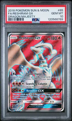 2018 POKEMON SUN & MOON DRAGON MAJESTY #65 FULL ART/RESHIRAM GX PSA 10 - Image 1