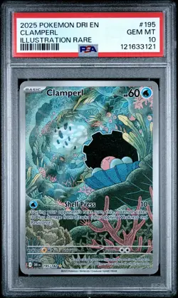2025 POKEMON DRI EN-DESTINED RIVALS ILLUSTRATION RARE #195 CLAMPERL PSA 10 - Image 1